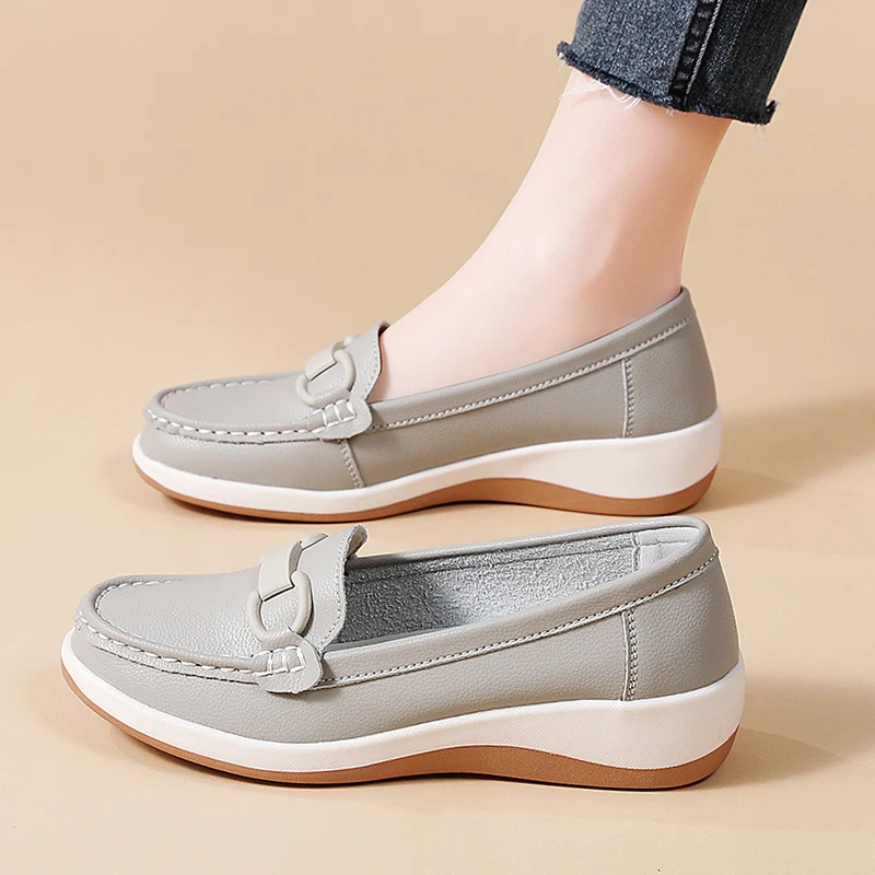 Casual Novelty Cow Leather Slip-On Round Toe Flat Shoes - Image 7