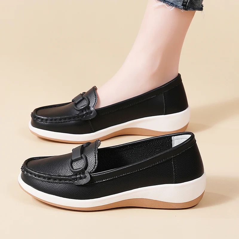Casual Novelty Cow Leather Slip-On Round Toe Flat Shoes - Image 8