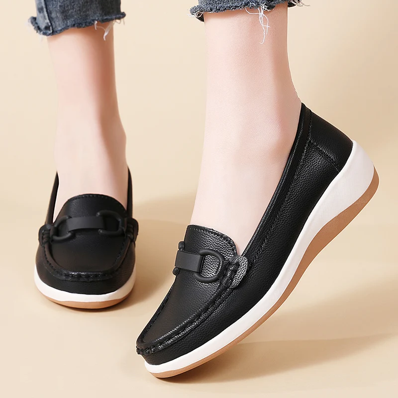 Casual Novelty Cow Leather Slip-On Round Toe Flat Shoes - Image 9