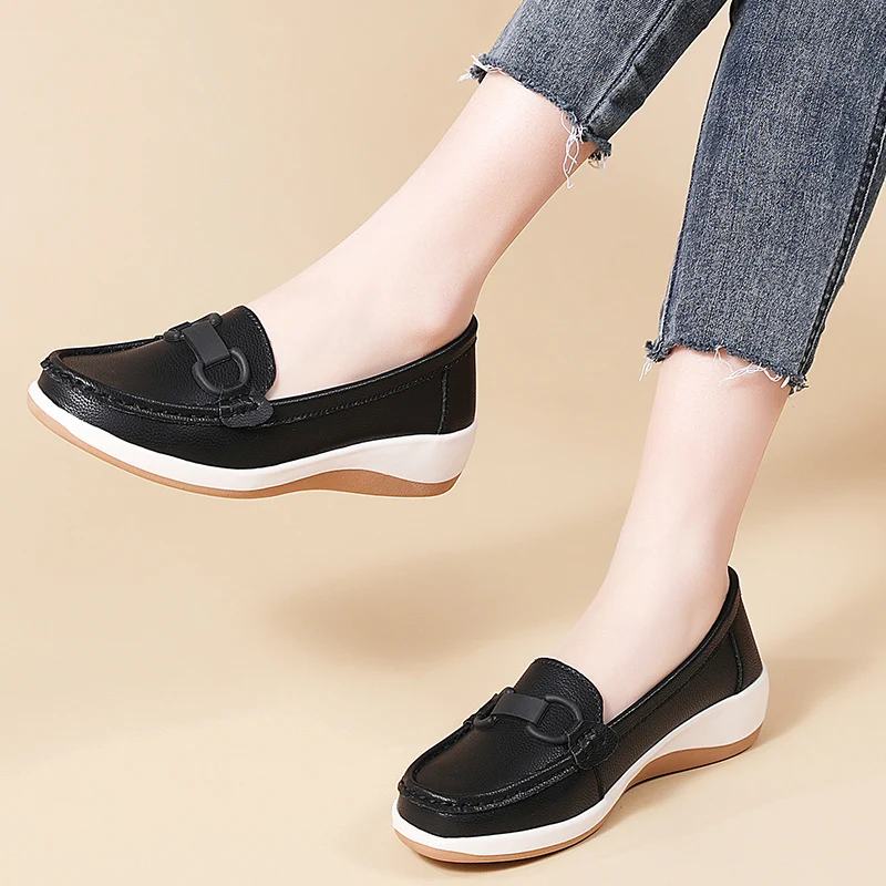 Casual Novelty Cow Leather Slip-On Round Toe Flat Shoes - Image 10