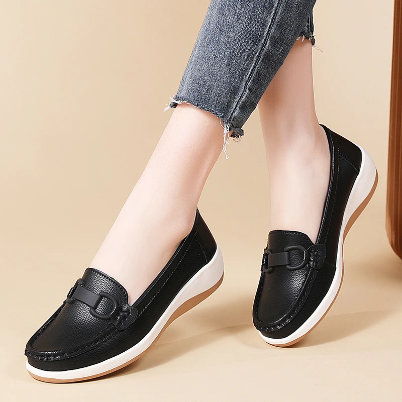 Casual Novelty Cow Leather Slip-On Round Toe Flat Shoes - Image 11