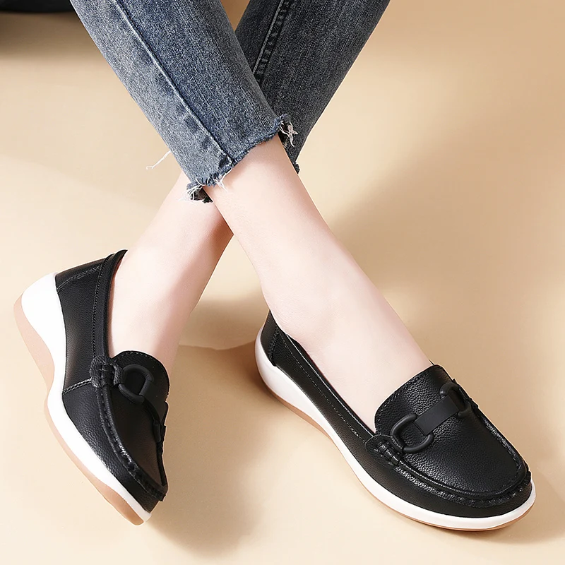 Casual Novelty Cow Leather Slip-On Round Toe Flat Shoes - Image 12