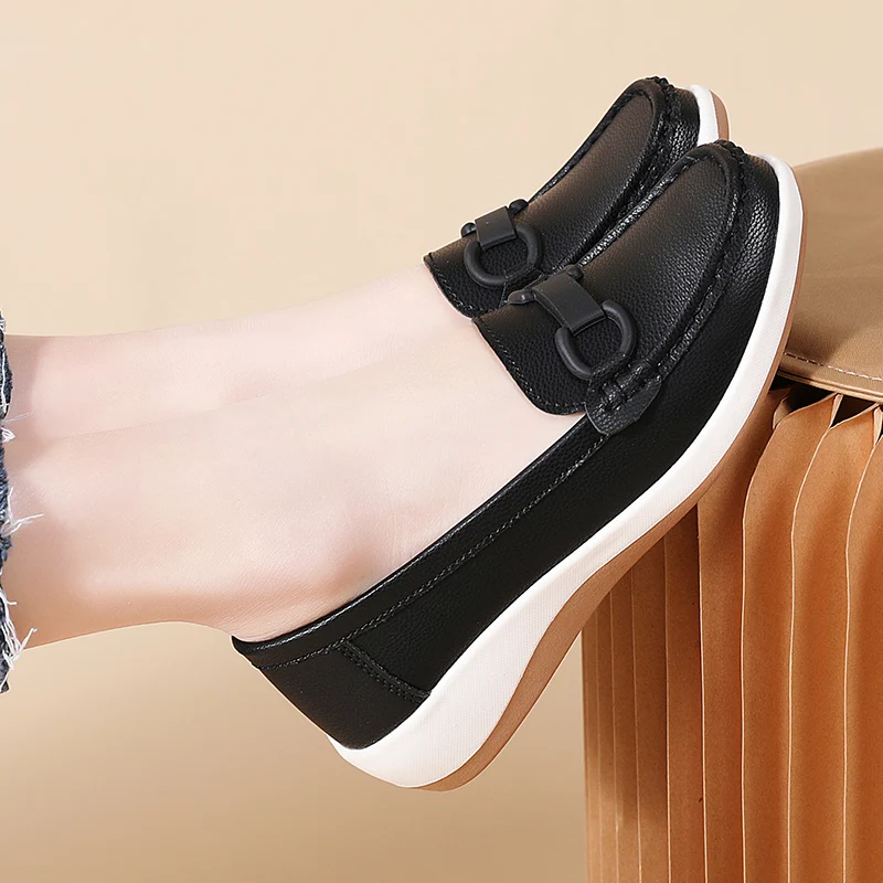 Casual Novelty Cow Leather Slip-On Round Toe Flat Shoes - Image 13