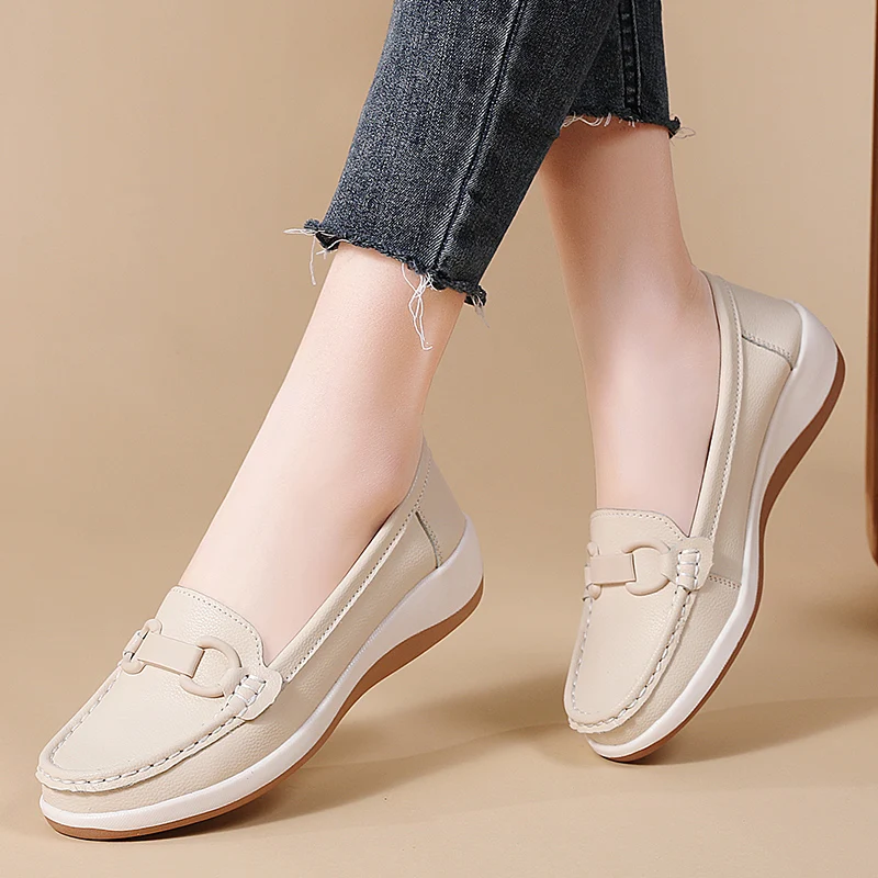 Casual Novelty Cow Leather Slip-On Round Toe Flat Shoes - Image 20