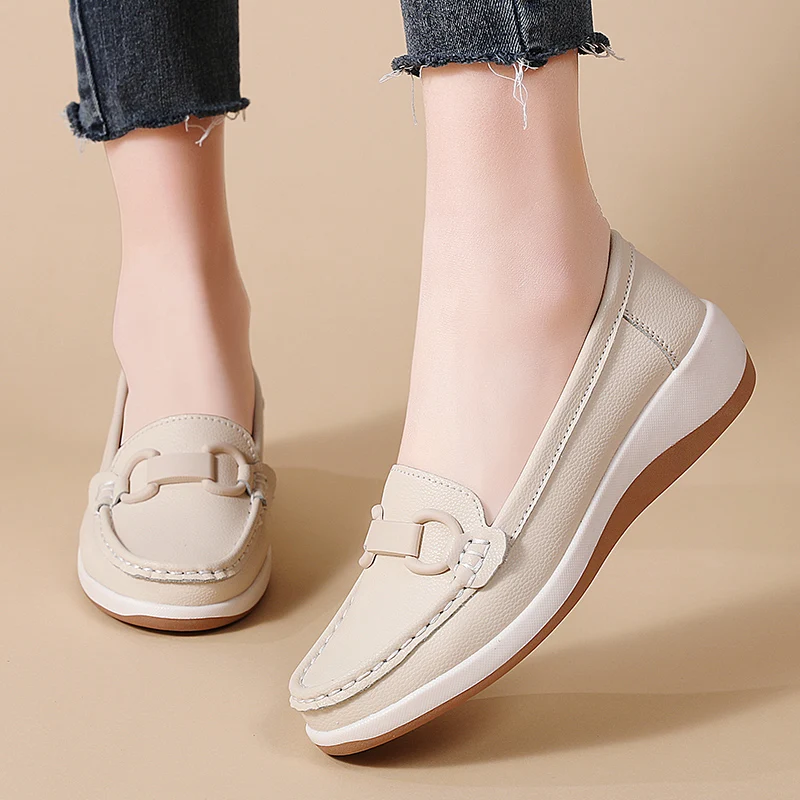 Casual Novelty Cow Leather Slip-On Round Toe Flat Shoes - Image 18