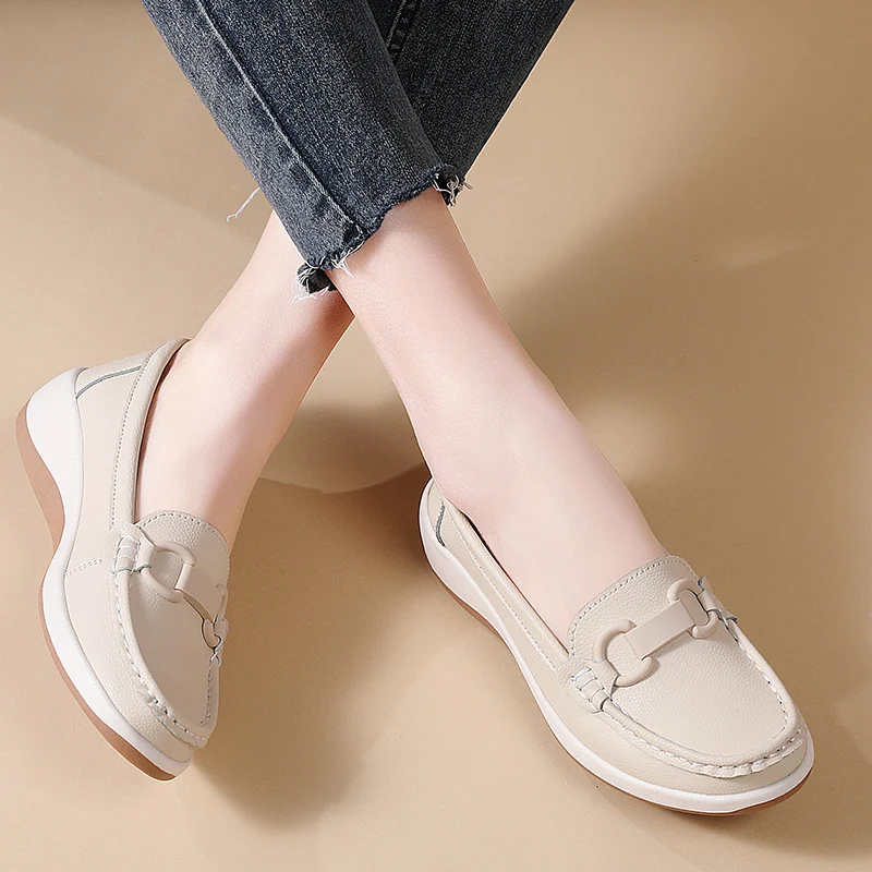 Casual Novelty Cow Leather Slip-On Round Toe Flat Shoes - Image 17
