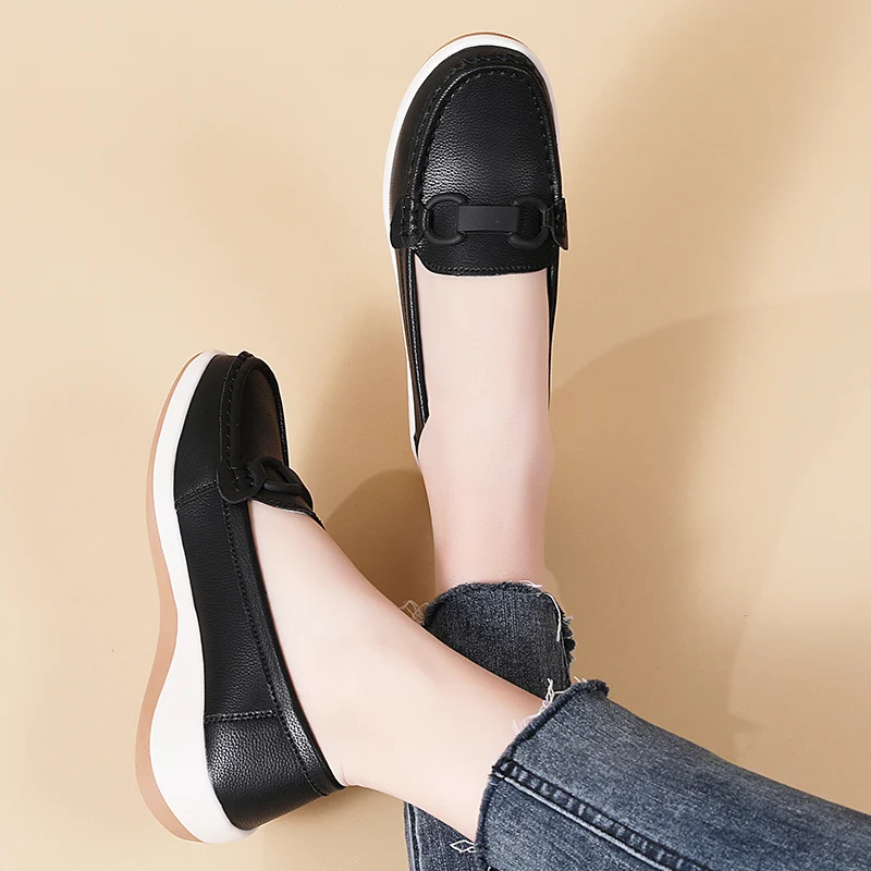 Casual Novelty Cow Leather Slip-On Round Toe Flat Shoes - Image 14