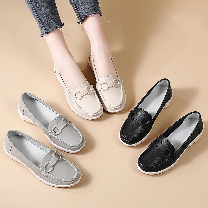 Casual Novelty Cow Leather Slip-On Round Toe Flat Shoes - Image 22