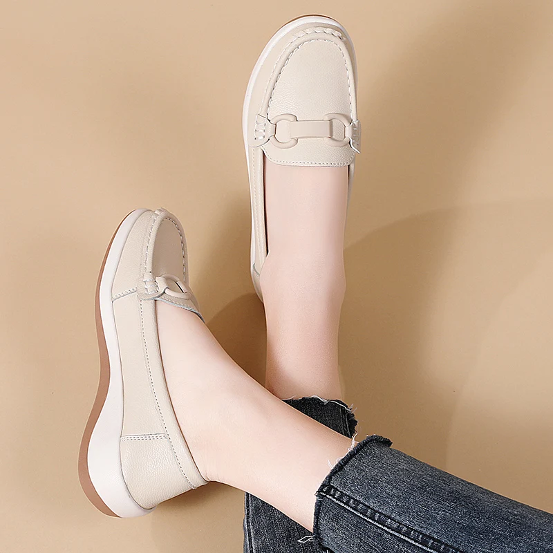 Casual Novelty Cow Leather Slip-On Round Toe Flat Shoes - Image 15