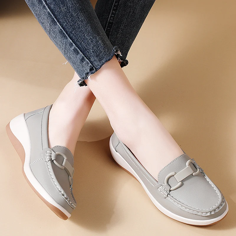 Casual Novelty Cow Leather Slip-On Round Toe Flat Shoes - Image 4