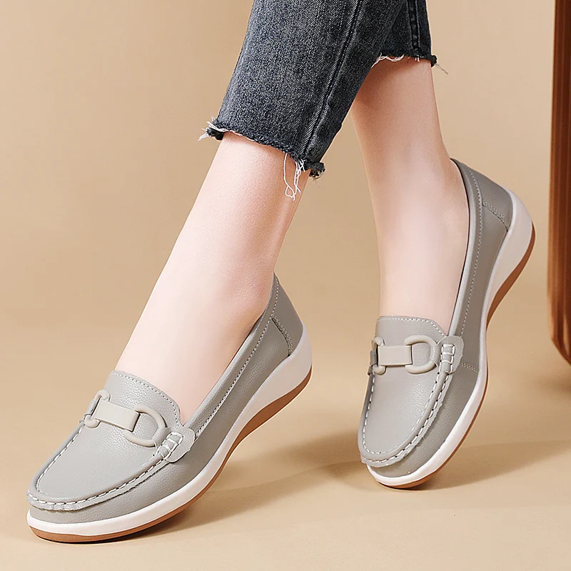 Casual Novelty Cow Leather Slip-On Round Toe Flat Shoes - Image 6