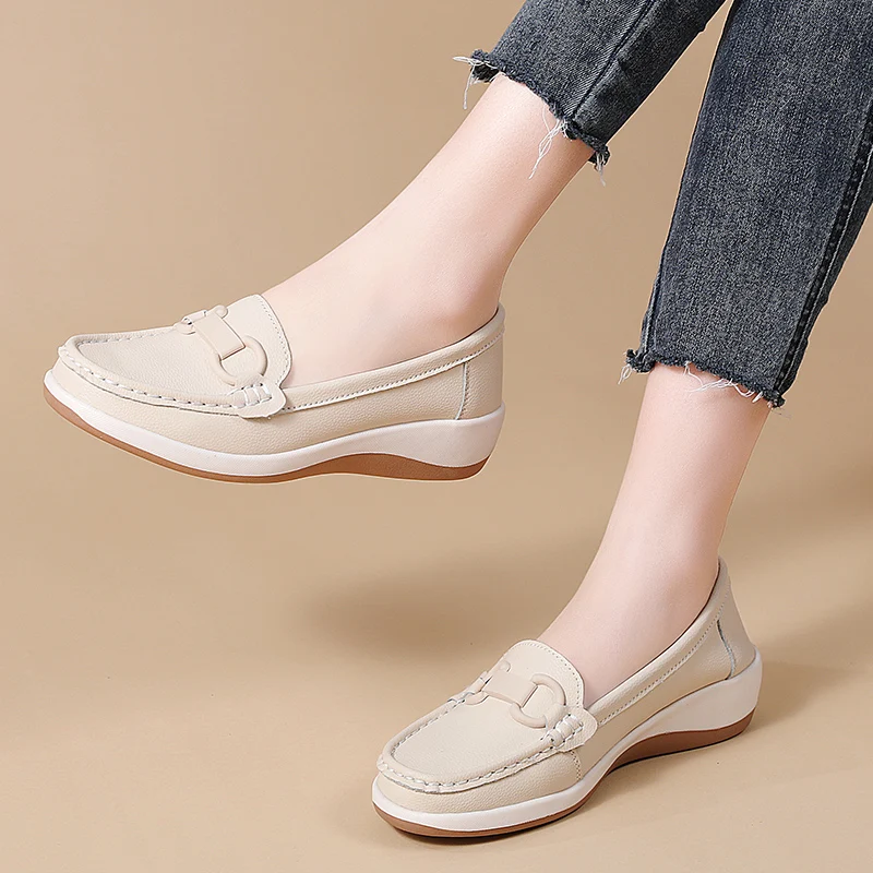 Casual Novelty Cow Leather Slip-On Round Toe Flat Shoes - Image 19