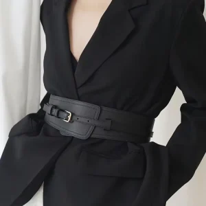 Casual Outerwear Decoration Shirt Suit With Dress Cinched Cowhide Wide Waistband Belt