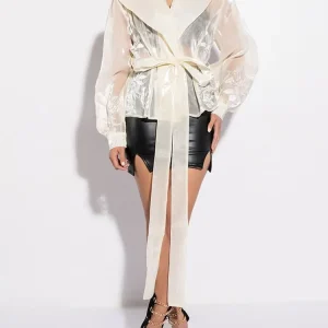 Casual Patchwork Lace Up V Neck Long Sleeve Spliced Mesh Embroidery Blouses