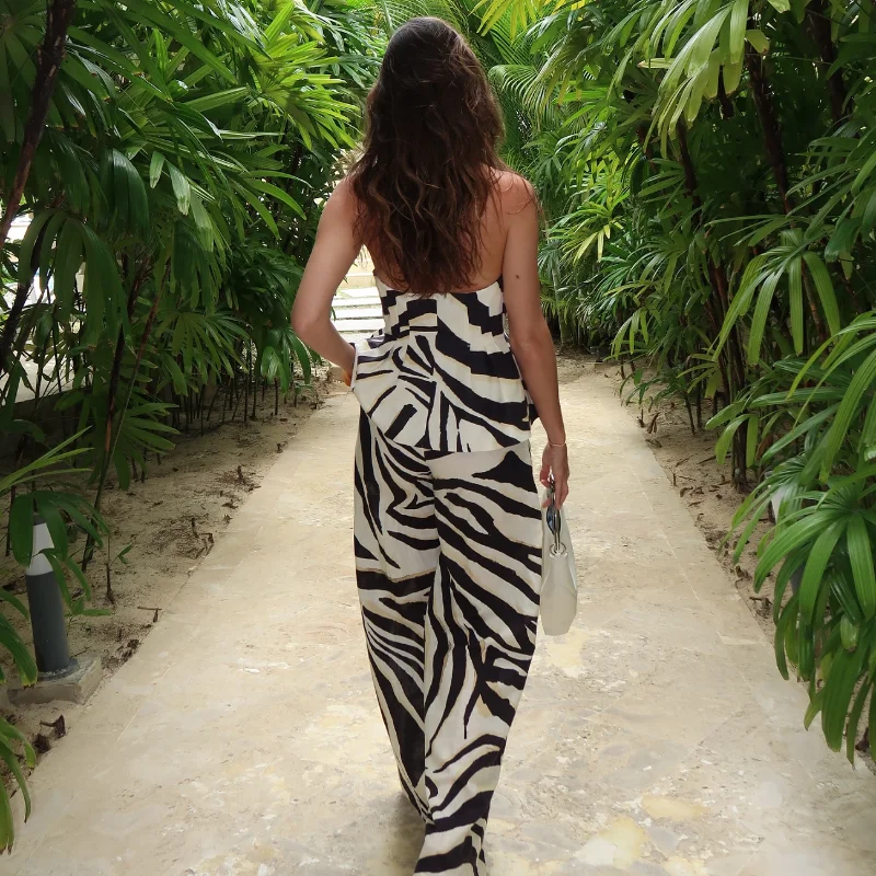 Casual Print Halter Vest Sleeveless Backless Button Tops High Waist Wide Leg Pant - Image 6