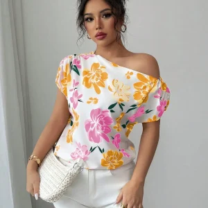 Casual Printed Short Sleeve Turn-Down Collar Shirts Blouses Tops