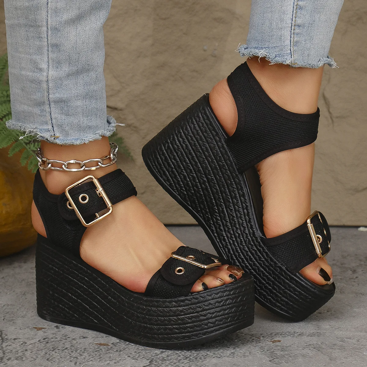 Casual Rear Strap Platform Wedge Open Toe Super High Heel Sandals - Image 14