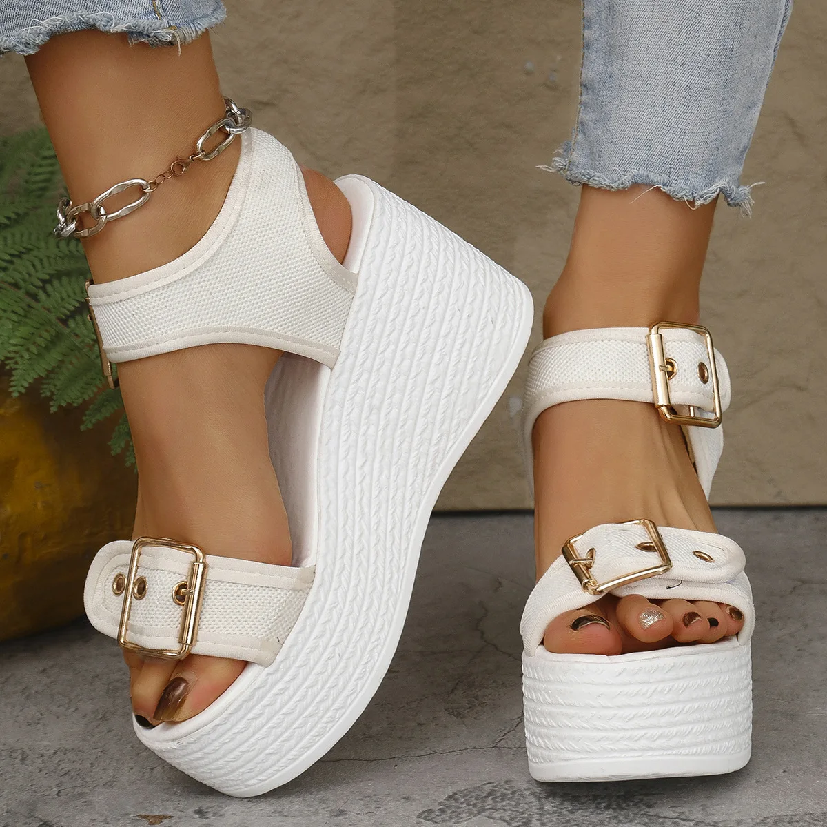 Casual Rear Strap Platform Wedge Open Toe Super High Heel Sandals - Image 25