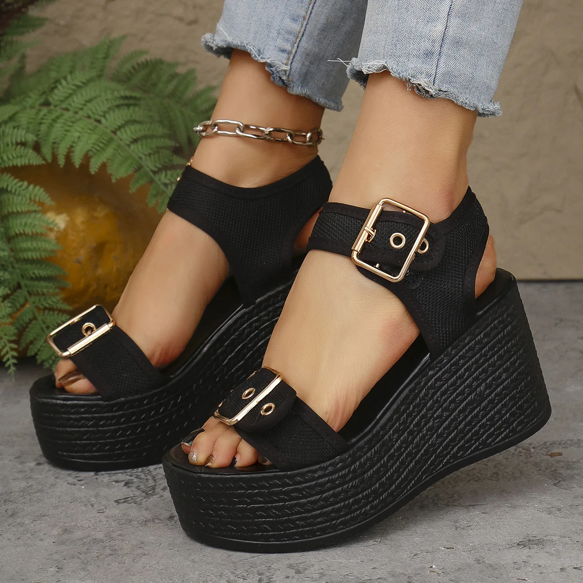 Casual Rear Strap Platform Wedge Open Toe Super High Heel Sandals - Image 18