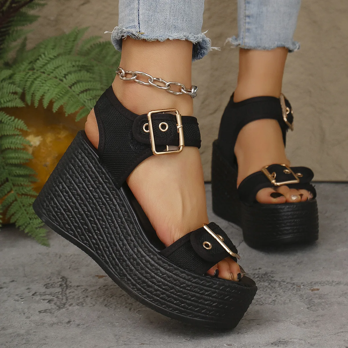 Casual Rear Strap Platform Wedge Open Toe Super High Heel Sandals - Image 17