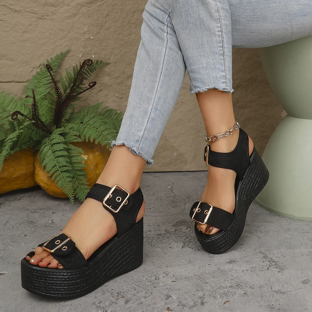 Casual Rear Strap Platform Wedge Open Toe Super High Heel Sandals - Image 16