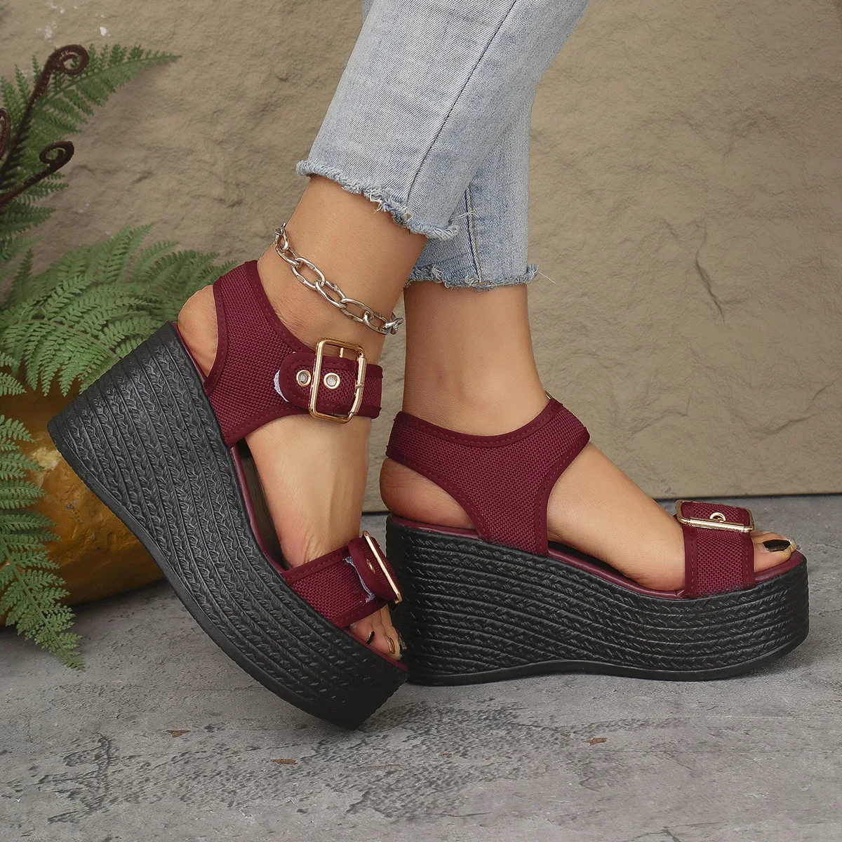 Casual Rear Strap Platform Wedge Open Toe Super High Heel Sandals - Image 5