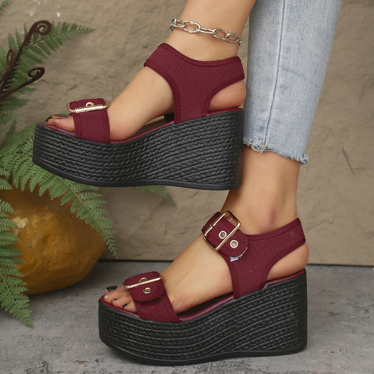 Casual Rear Strap Platform Wedge Open Toe Super High Heel Sandals - Image 3