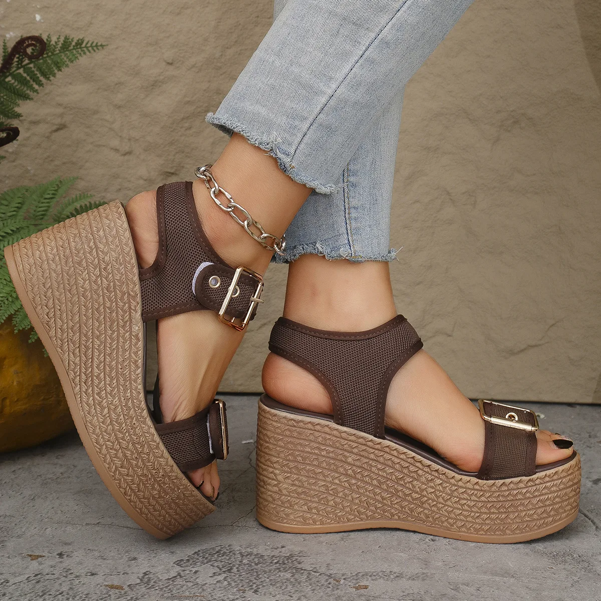 Casual Rear Strap Platform Wedge Open Toe Super High Heel Sandals - Image 7