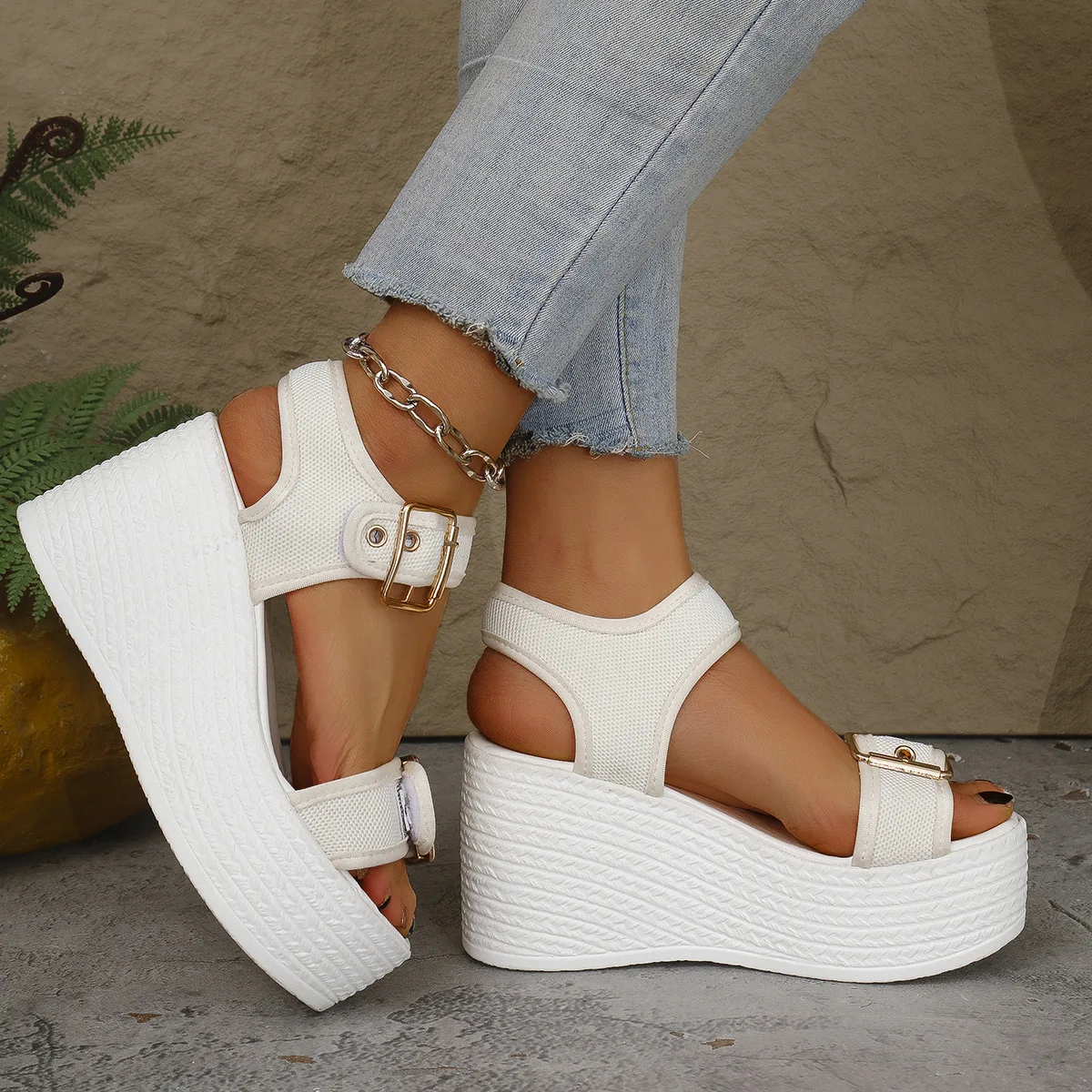 Casual Rear Strap Platform Wedge Open Toe Super High Heel Sandals - Image 20