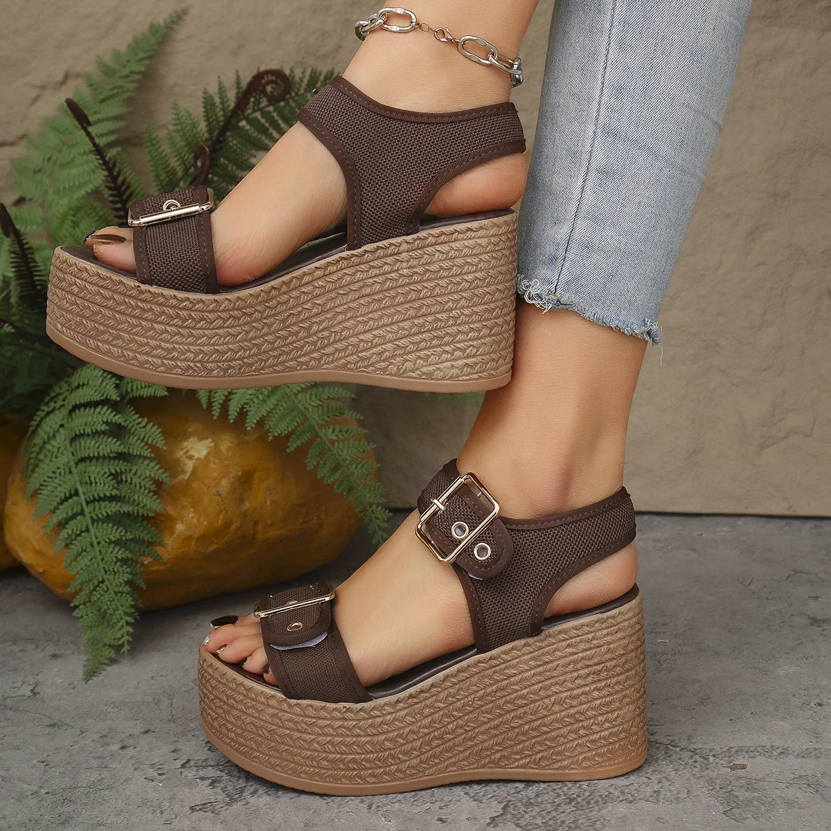 Casual Rear Strap Platform Wedge Open Toe Super High Heel Sandals - Image 8
