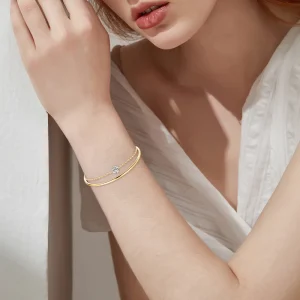 Casual Round Cuff 925 Silver Chain Bilayer Anniversary Moissanite Bracelet Bangle