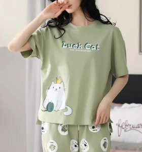 Casual Round Neck Collar Breathable Sleepwear Homewear Pajama set