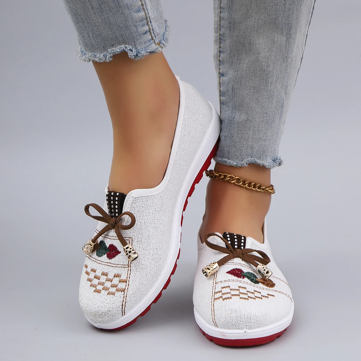 Casual Rubber Cotton Fabric Shallow Breathable Mesh Flat Shoes - Image 22