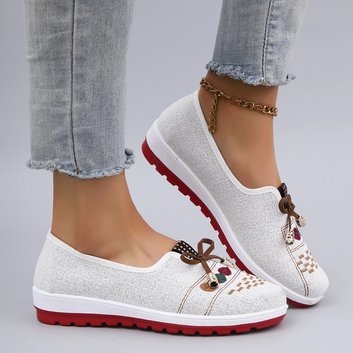 Casual Rubber Cotton Fabric Shallow Breathable Mesh Flat Shoes - Image 25