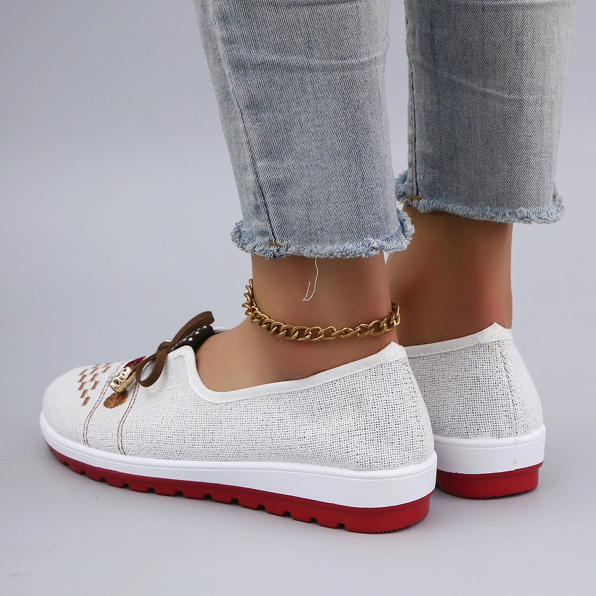 Casual Rubber Cotton Fabric Shallow Breathable Mesh Flat Shoes - Image 26