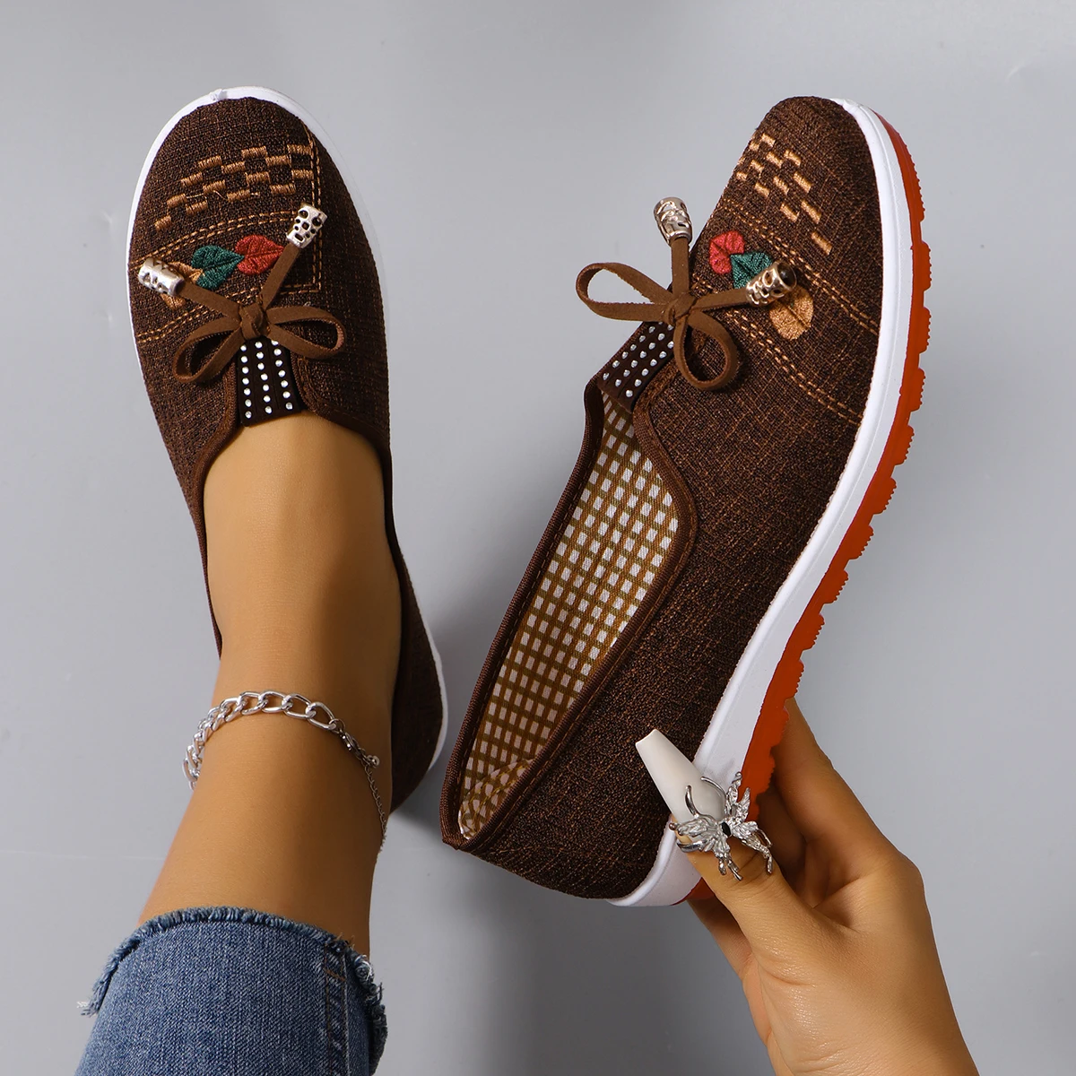 Casual Rubber Cotton Fabric Shallow Breathable Mesh Flat Shoes - Image 20