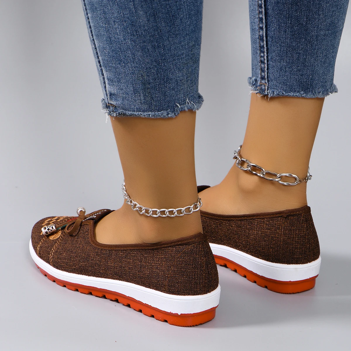 Casual Rubber Cotton Fabric Shallow Breathable Mesh Flat Shoes - Image 21