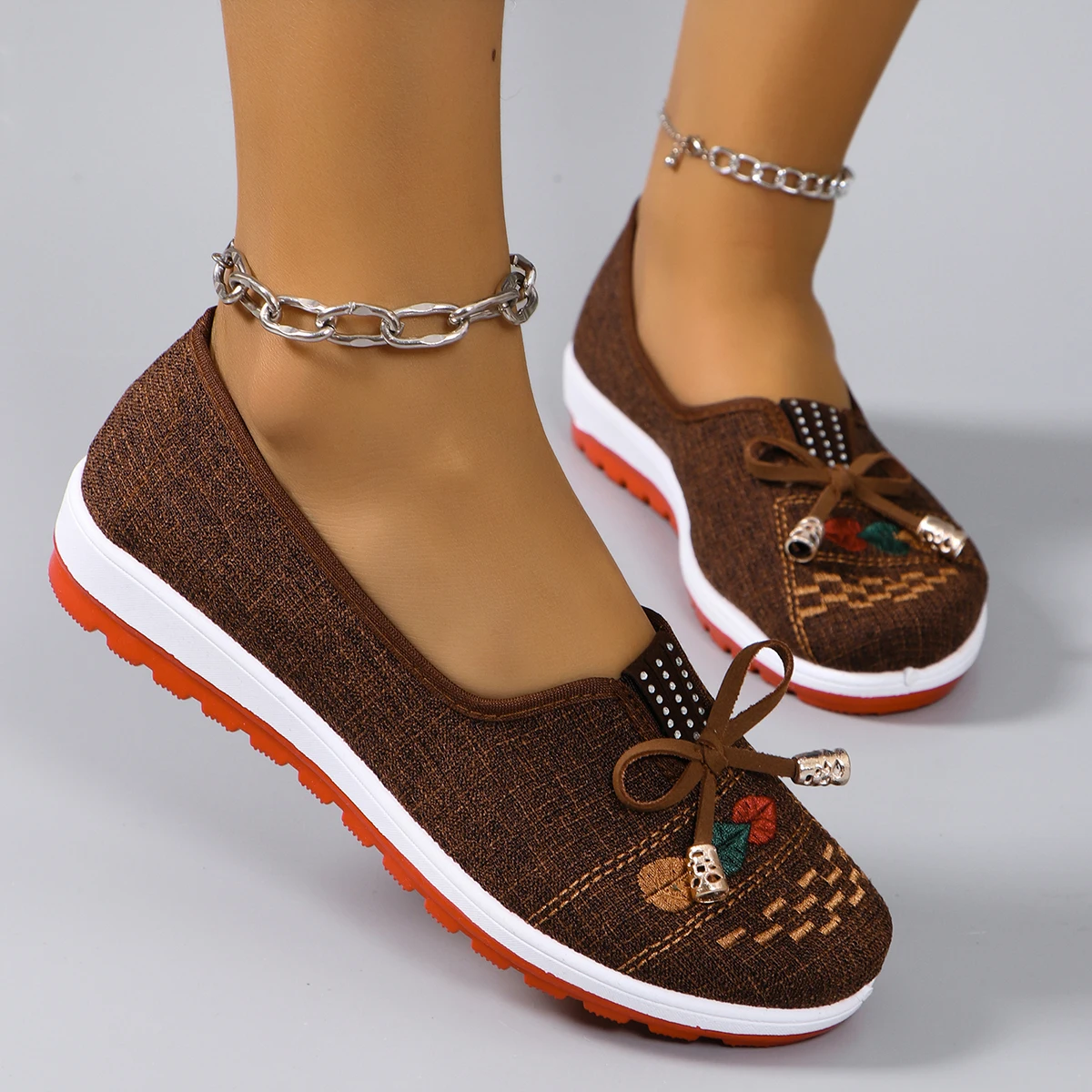 Casual Rubber Cotton Fabric Shallow Breathable Mesh Flat Shoes - Image 19