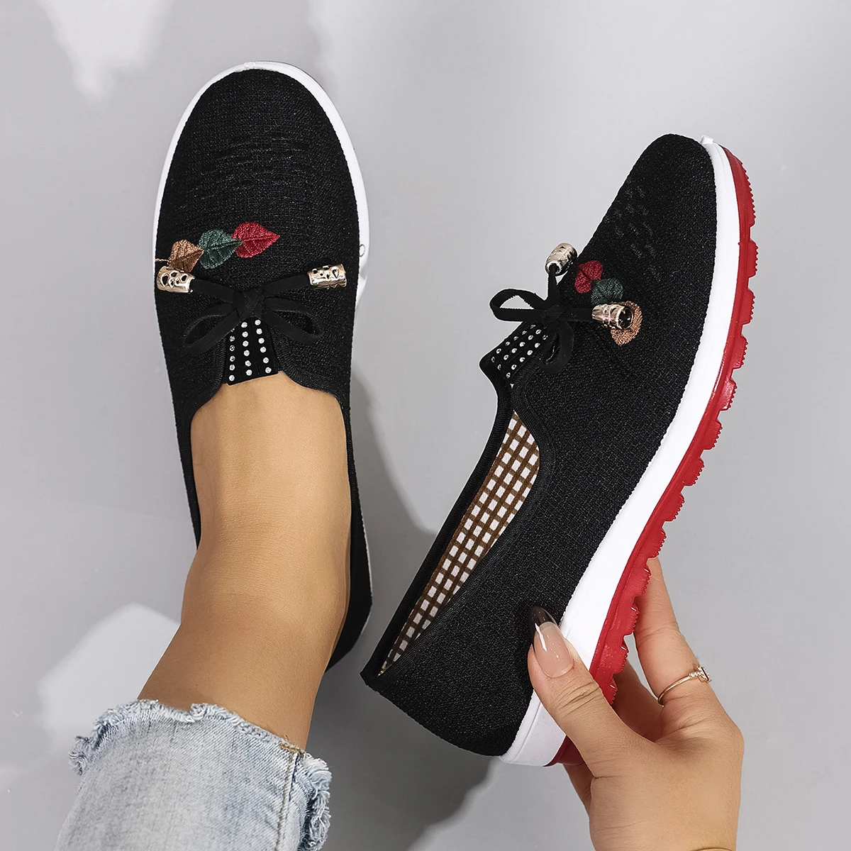 Casual Rubber Cotton Fabric Shallow Breathable Mesh Flat Shoes - Image 9