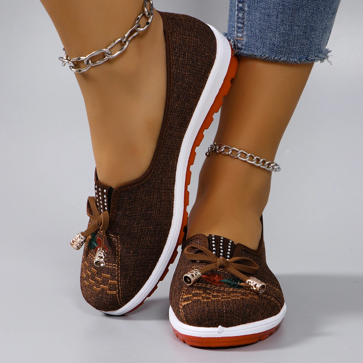 Casual Rubber Cotton Fabric Shallow Breathable Mesh Flat Shoes - Image 18