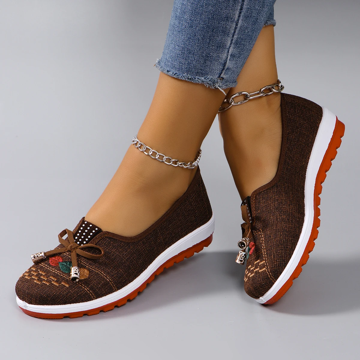 Casual Rubber Cotton Fabric Shallow Breathable Mesh Flat Shoes - Image 17