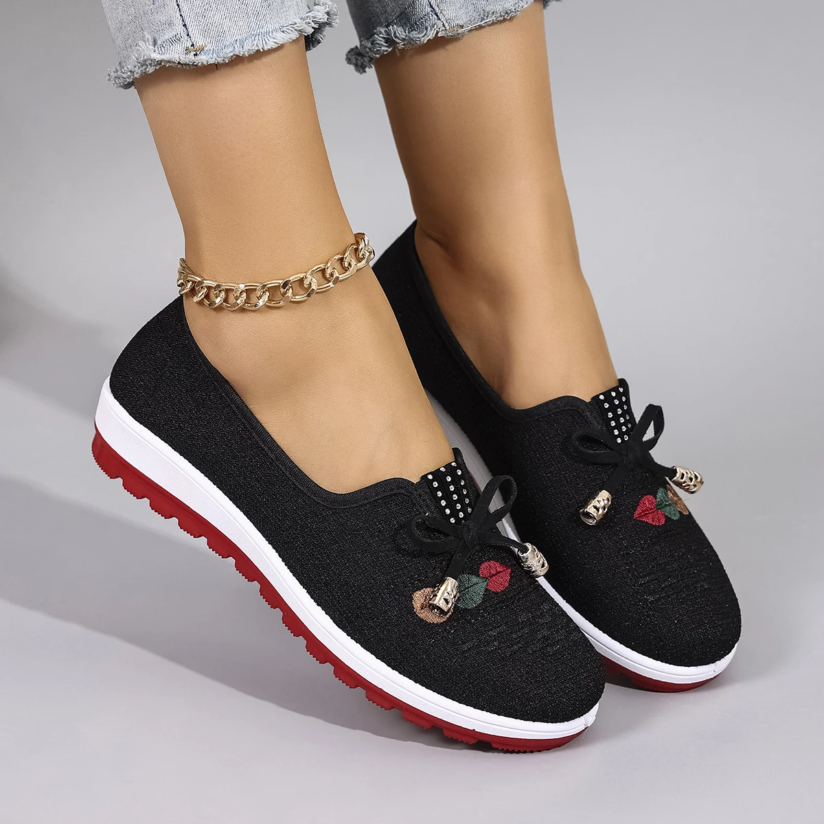 Casual Rubber Cotton Fabric Shallow Breathable Mesh Flat Shoes - Image 6