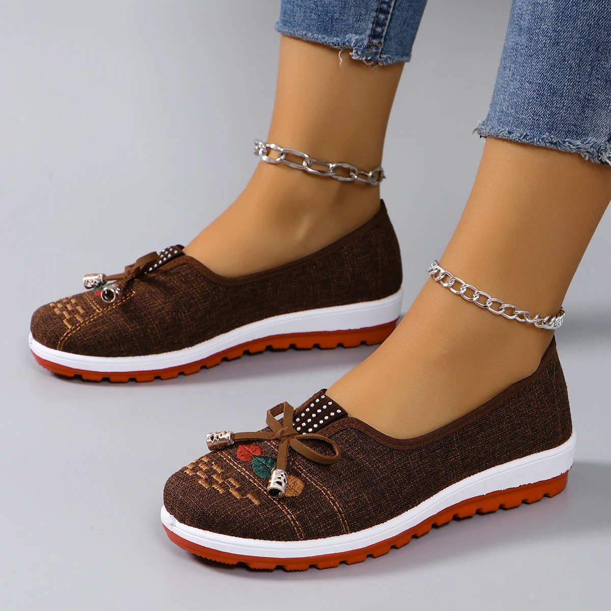 Casual Rubber Cotton Fabric Shallow Breathable Mesh Flat Shoes - Image 16