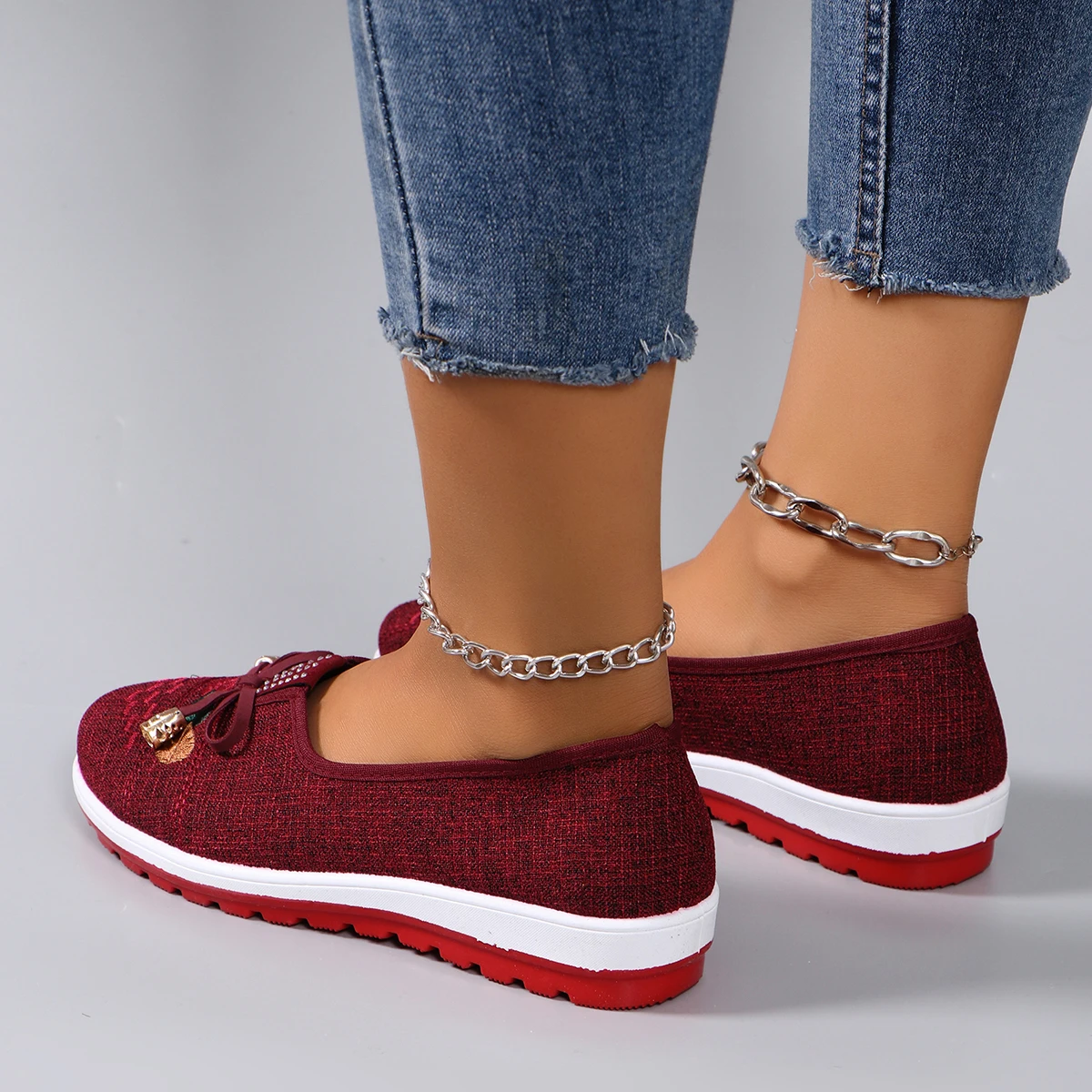 Casual Rubber Cotton Fabric Shallow Breathable Mesh Flat Shoes - Image 15