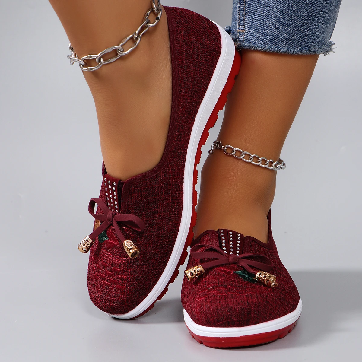 Casual Rubber Cotton Fabric Shallow Breathable Mesh Flat Shoes - Image 14