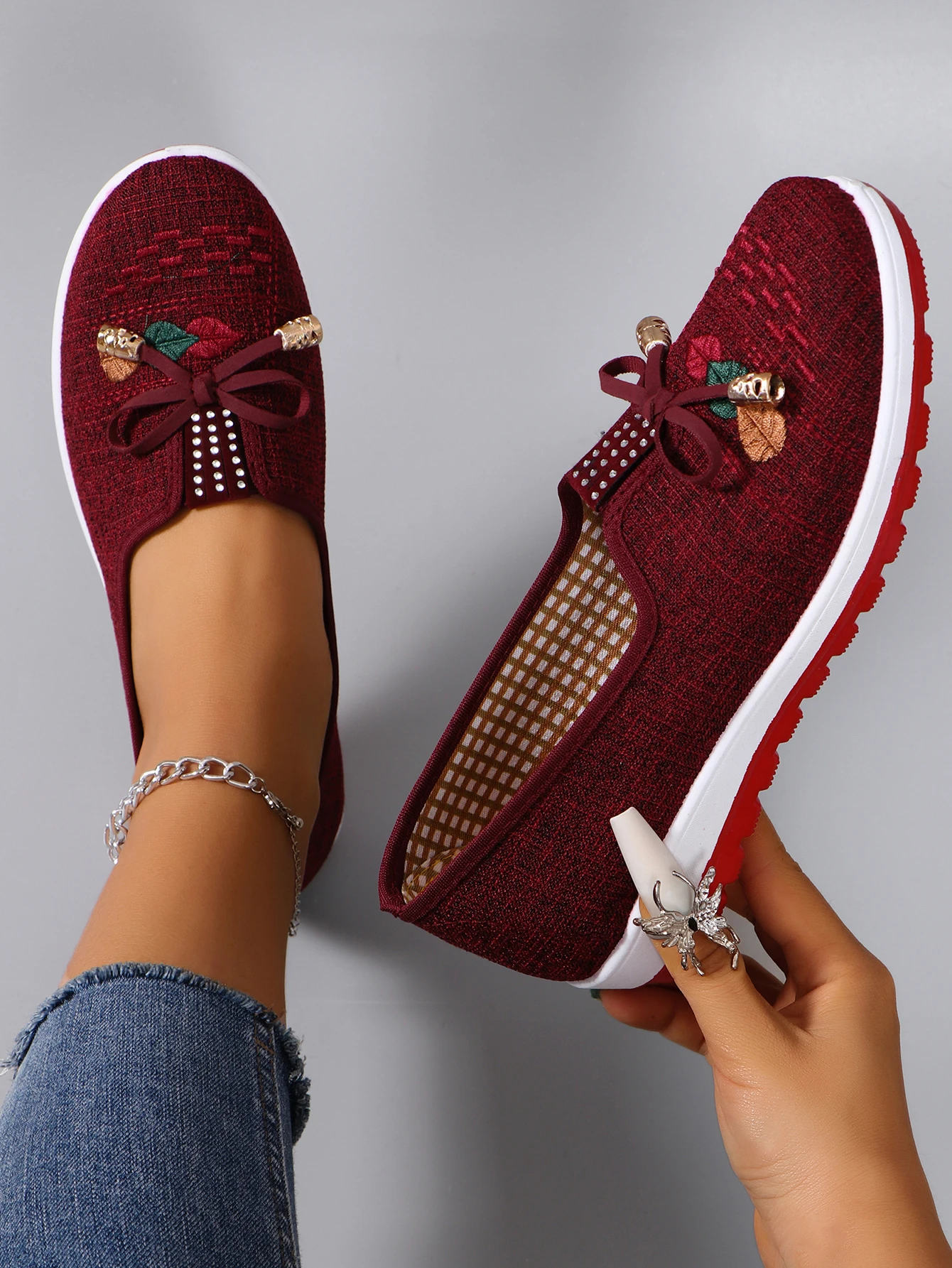 Casual Rubber Cotton Fabric Shallow Breathable Mesh Flat Shoes - Image 11