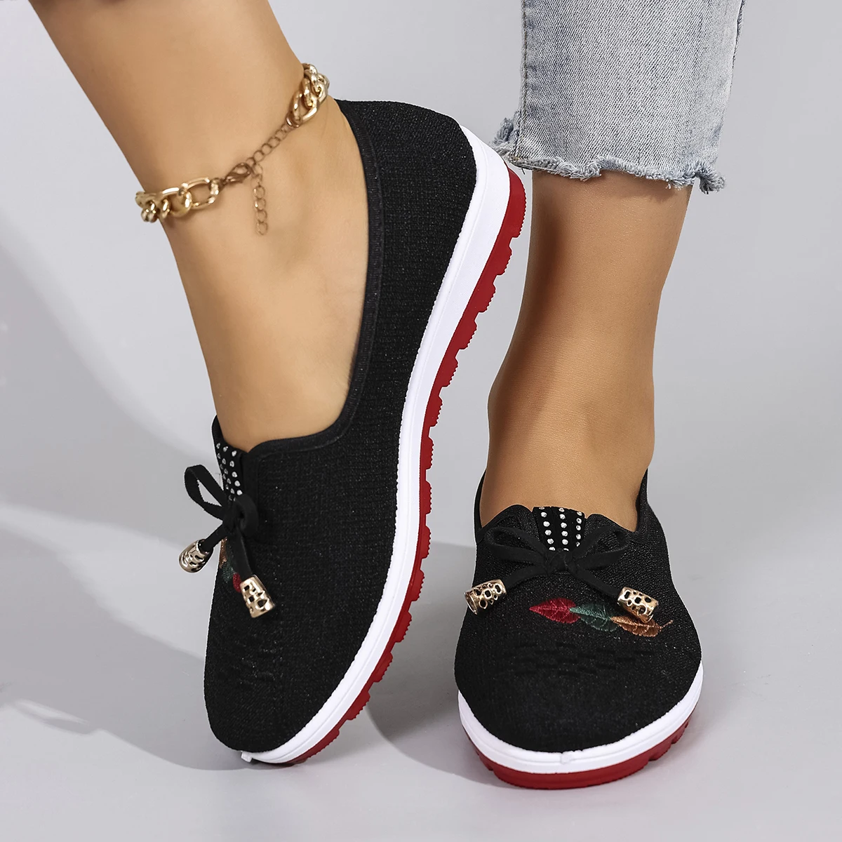 Casual Rubber Cotton Fabric Shallow Breathable Mesh Flat Shoes - Image 8