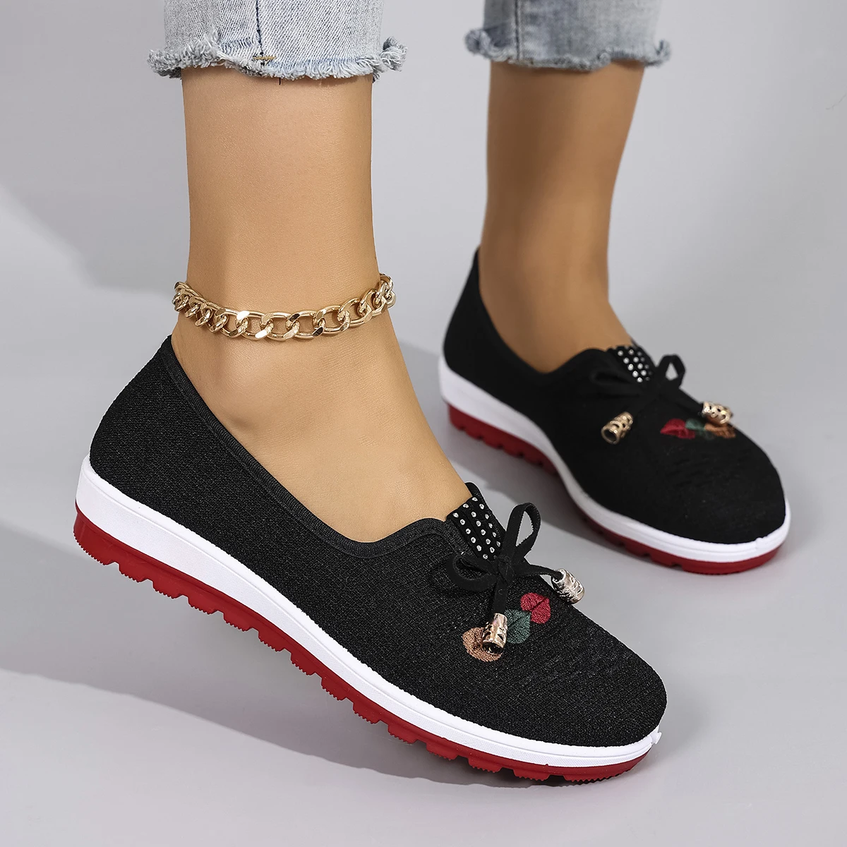 Casual Rubber Cotton Fabric Shallow Breathable Mesh Flat Shoes - Image 7