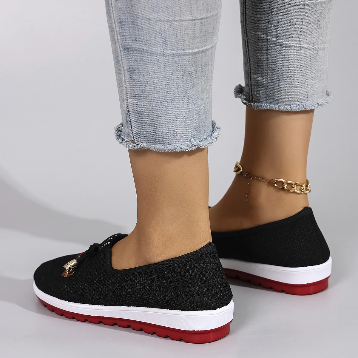 Casual Rubber Cotton Fabric Shallow Breathable Mesh Flat Shoes - Image 10