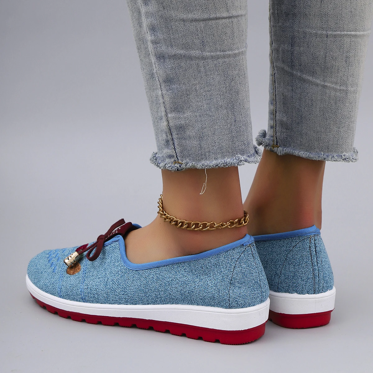 Casual Rubber Cotton Fabric Shallow Breathable Mesh Flat Shoes - Image 5